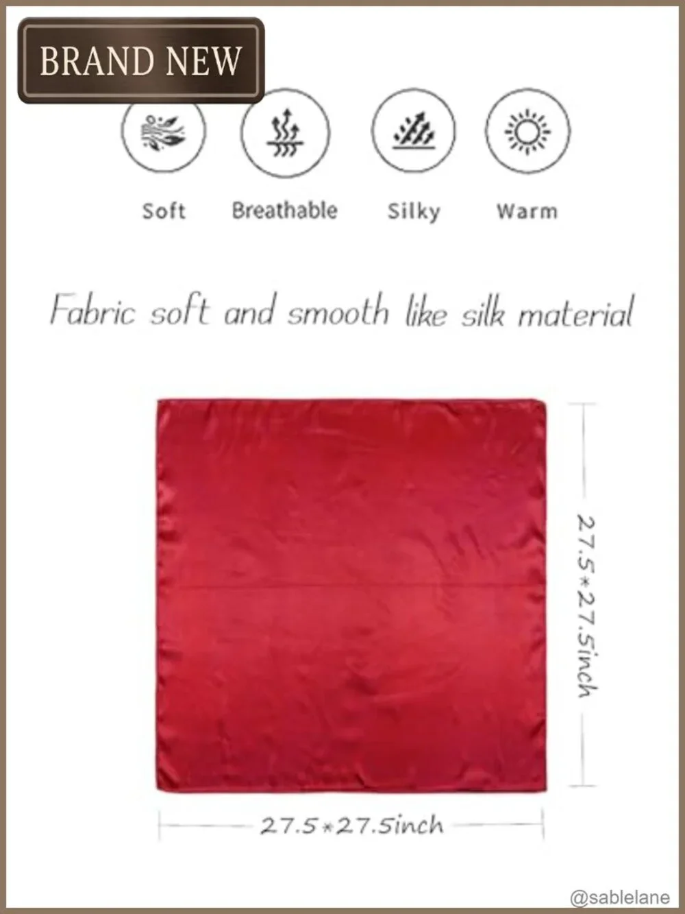 Satin Square Scarf for Women Solid Emulation Silk Handkerchief Hair Ribbon